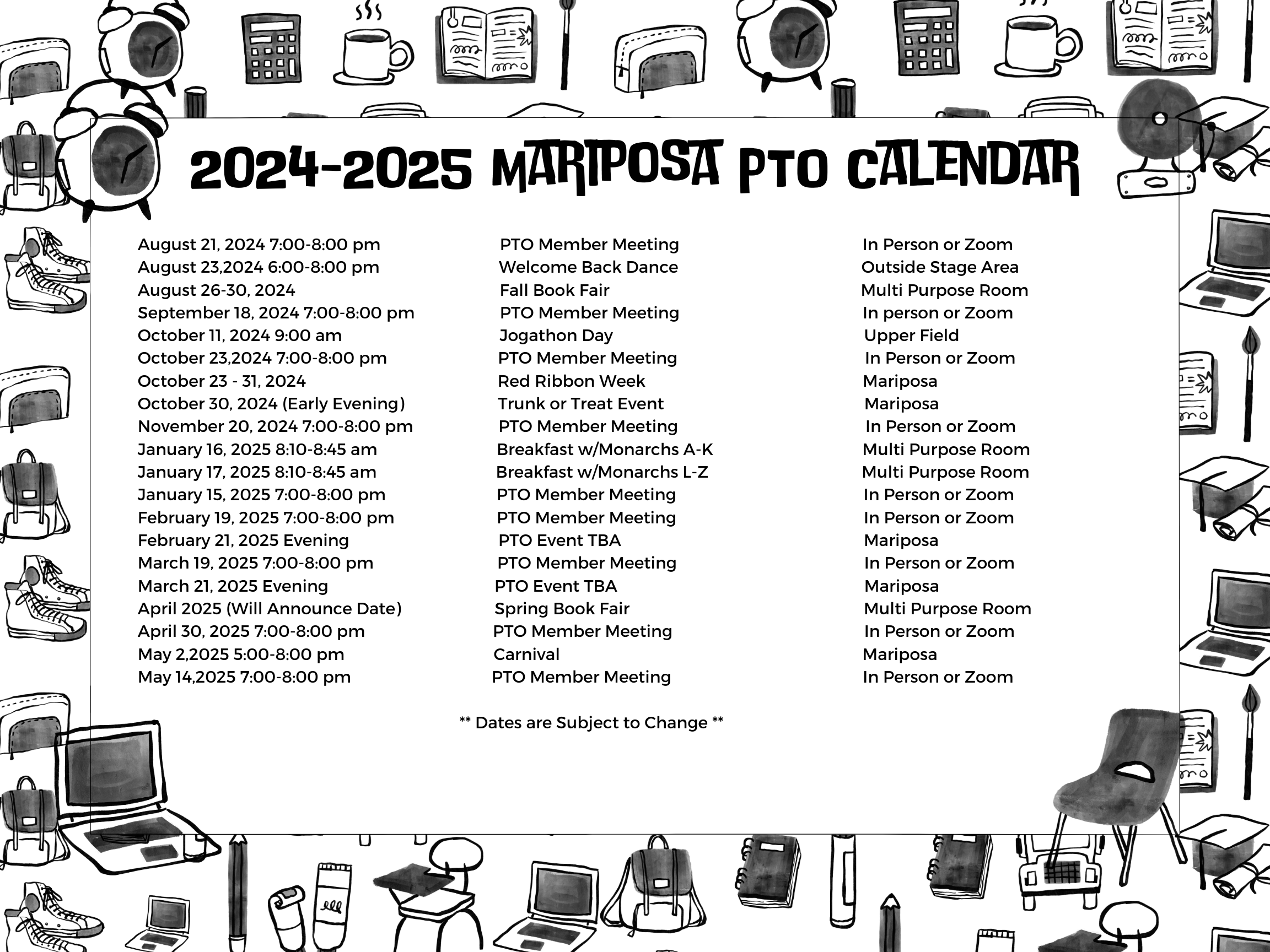PTO Hosted Events – Mariposa Elementary PTO
